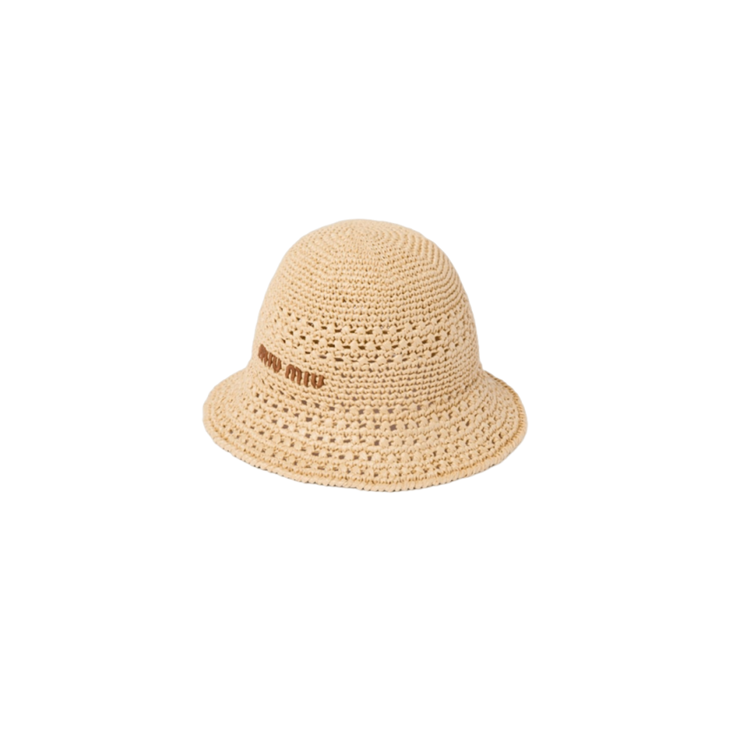 MIU MIU HAT EMBROIDERED-LOGO RAFFIA BUCKET HAT 5HC287